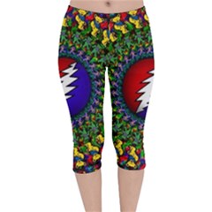 Grateful Dead Bear Pattern Velvet Capri Leggings 