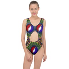 Grateful Dead Bear Pattern Center Cut Out Swimsuit