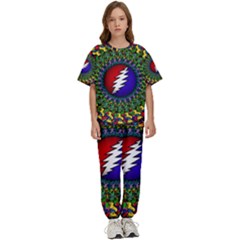 Grateful Dead Bear Pattern Kids  T-shirt And Pants Sports Set