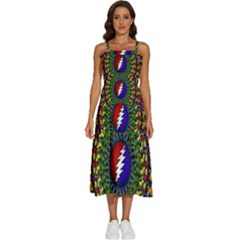 Grateful Dead Bear Pattern Sleeveless Shoulder Straps Boho Dress