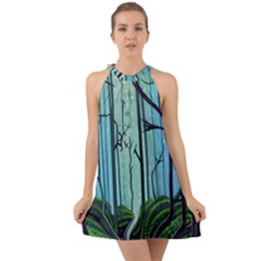 Nature Outdoors Night Trees Scene Forest Woods Light Moonlight Wilderness Stars Halter Tie Back Chiffon Dress