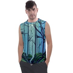 Nature Outdoors Night Trees Scene Forest Woods Light Moonlight Wilderness Stars Men s Regular Tank Top