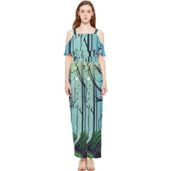 Nature Outdoors Night Trees Scene Forest Woods Light Moonlight Wilderness Stars Draped Sleeveless Chiffon Jumpsuit