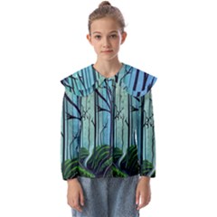 Nature Outdoors Night Trees Scene Forest Woods Light Moonlight Wilderness Stars Kids  Peter Pan Collar Blouse