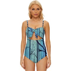 Nature Outdoors Night Trees Scene Forest Woods Light Moonlight Wilderness Stars Knot Front One-piece Swimsuit