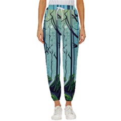 Nature Outdoors Night Trees Scene Forest Woods Light Moonlight Wilderness Stars Women s Cropped Drawstring Pants