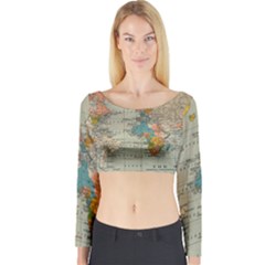 Vintage World Map Long Sleeve Crop Top