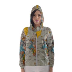 Vintage World Map Women s Hooded Windbreaker