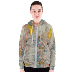 Vintage World Map Women s Zipper Hoodie