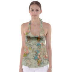 Vintage World Map Tie Back Tankini Top