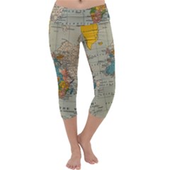 Vintage World Map Capri Yoga Leggings