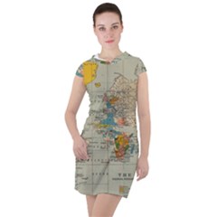 Vintage World Map Drawstring Hooded Dress