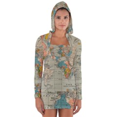 Vintage World Map Long Sleeve Hooded T-shirt