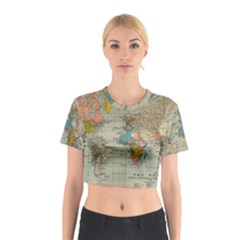 Vintage World Map Cotton Crop Top