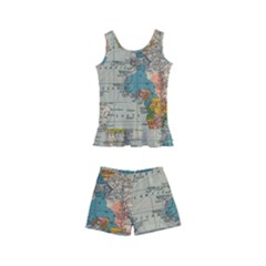 Vintage World Map Kids  Boyleg Swimsuit