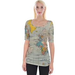 Vintage World Map Wide Neckline T-shirt