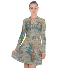 Vintage World Map Long Sleeve Panel Dress