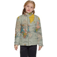 Vintage World Map Kids  Puffer Bubble Jacket Coat