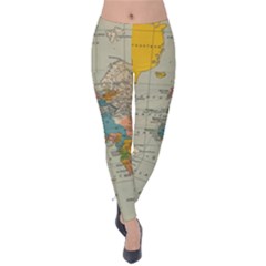 Vintage World Map Velvet Leggings