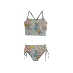 Vintage World Map Girls  Tankini Swimsuit