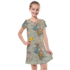 Vintage World Map Kids  Cross Web Dress