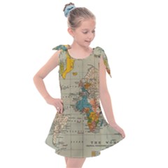 Vintage World Map Kids  Tie Up Tunic Dress