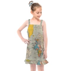 Vintage World Map Kids  Overall Dress