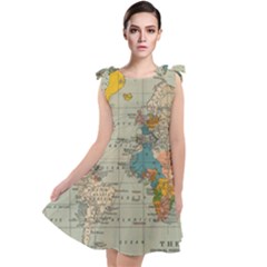 Vintage World Map Tie Up Tunic Dress