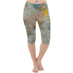 Vintage World Map Lightweight Velour Cropped Yoga Leggings