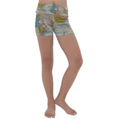 Vintage World Map Kids  Lightweight Velour Yoga Shorts