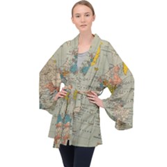 Vintage World Map Long Sleeve Velvet Kimono 