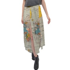 Vintage World Map Velour Split Maxi Skirt