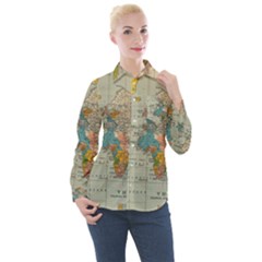 Vintage World Map Women s Long Sleeve Pocket Shirt