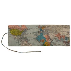 Vintage World Map Roll Up Canvas Pencil Holder (m)