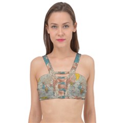 Vintage World Map Cage Up Bikini Top