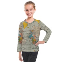 Vintage World Map Kids  Long Mesh T-shirt