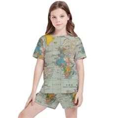 Vintage World Map Kids  T-shirt And Sports Shorts Set