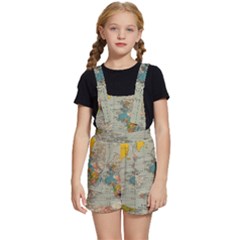 Vintage World Map Kids  Short Overalls