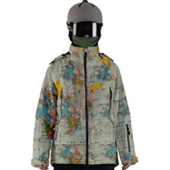 Vintage World Map Men s Zip Ski And Snowboard Waterproof Breathable Jacket