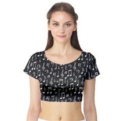 Chalk Music Notes Signs Seamless Pattern Short Sleeve Crop Top