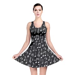 Chalk Music Notes Signs Seamless Pattern Reversible Skater Dress