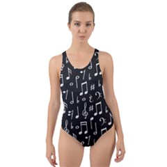 Chalk Music Notes Signs Seamless Pattern Cut-out Back One Piece Swimsuit