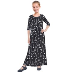 Chalk Music Notes Signs Seamless Pattern Kids  Quarter Sleeve Maxi Dress