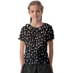 Chalk Music Notes Signs Seamless Pattern Kids  Frill Chiffon Blouse