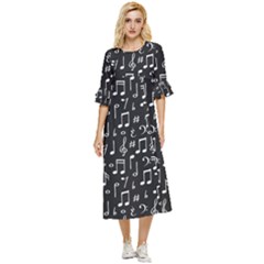 Chalk Music Notes Signs Seamless Pattern Double Cuff Midi Dress