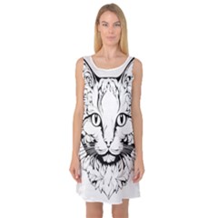 Cat - Artistic Paper Cut Sleeveless Satin Nightdress