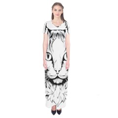 Cat - Artistic Paper Cut Short Sleeve Maxi Dress