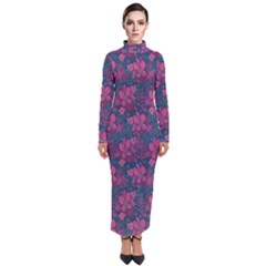 Unique Floral Pattern Turtleneck Maxi Dress