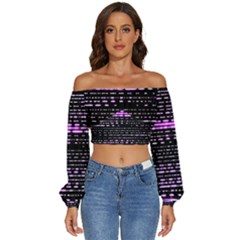 Purplestars Long Sleeve Crinkled Weave Crop Top