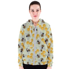 Bees Pattern Honey Bee Bug Honeycomb Honey Beehive Women s Zipper Hoodie